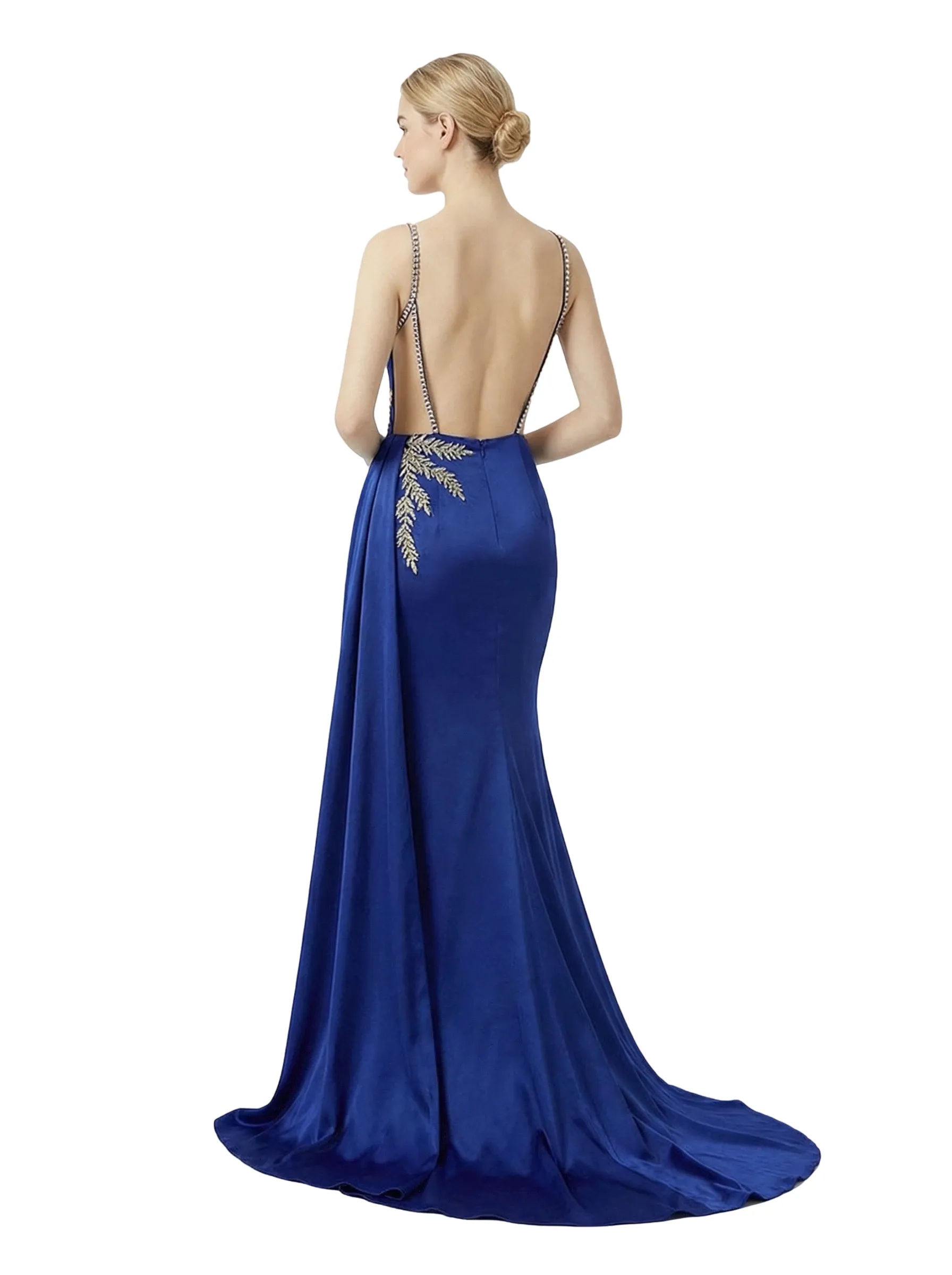 Sexy Square Neck Satin Mermaid Formal Gown With Rhinestone Straps Draped Backless Prom Dress sold by ChicSew product image thumbnail 2