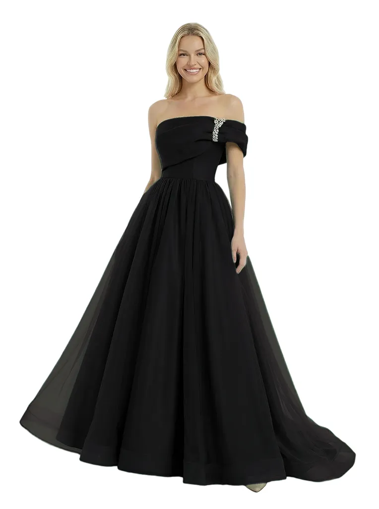 Romantic Satin One Shoulder Tulle A-Line Prom Dress With Rhinestone sold by ChicSew product image thumbnail 4