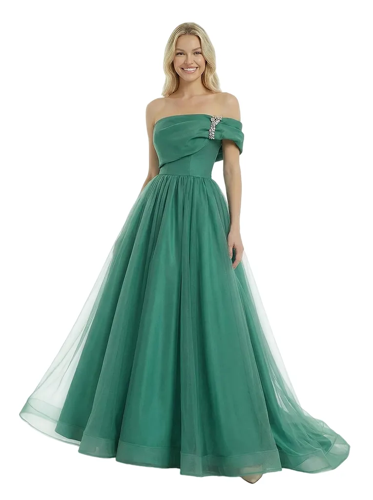 Romantic Satin One Shoulder Tulle A-Line Prom Dress With Rhinestone sold by ChicSew