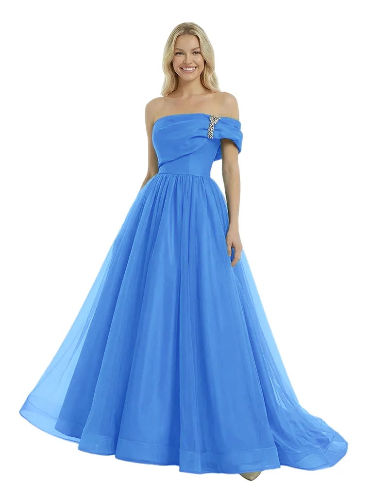 Romantic Satin One Shoulder Tulle A-Line Prom Dress With Rhinestone sold by ChicSew product image thumbnail 5