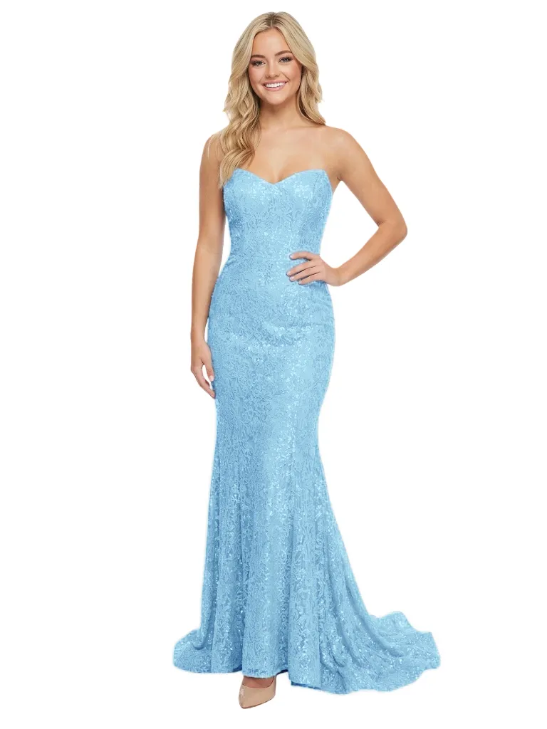 Sexy Sweetheart Mermaid Prom Dress Sparkly Sequin Lace Fancy Formal Evening Wear With Train sold by ChicSew product image thumbnail 5