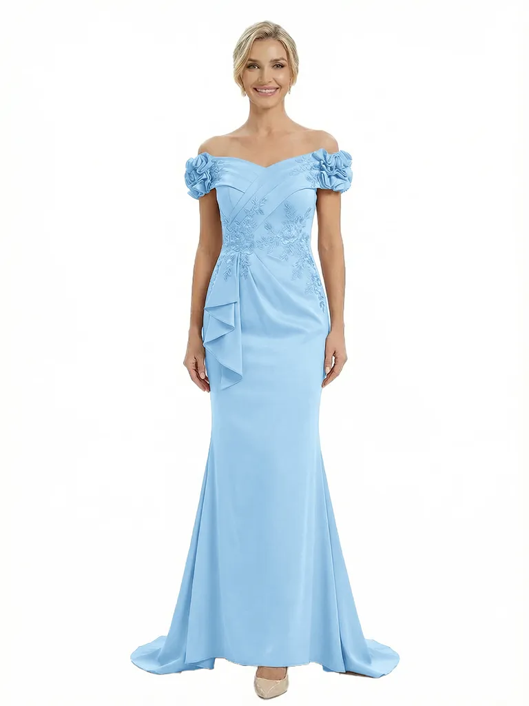 Chicsew Fancy Satin Off Shoulder Lace Appliques Ruched Mermaid Mother Of The Groom Gowns sold by ChicSew product image thumbnail 5