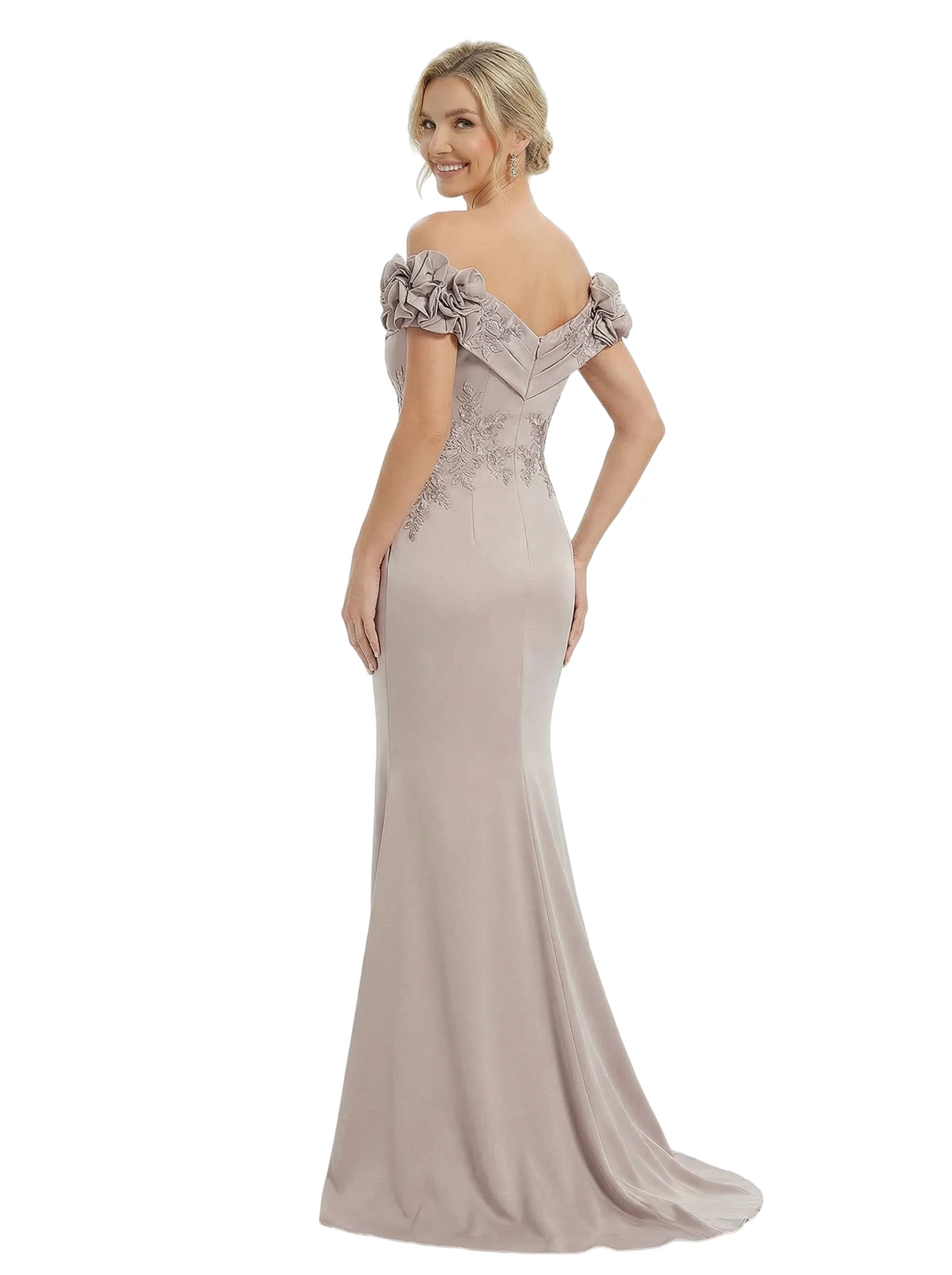 Chicsew Fancy Satin Off Shoulder Lace Appliques Ruched Mermaid Mother Of The Groom Gowns sold by ChicSew product image thumbnail 3