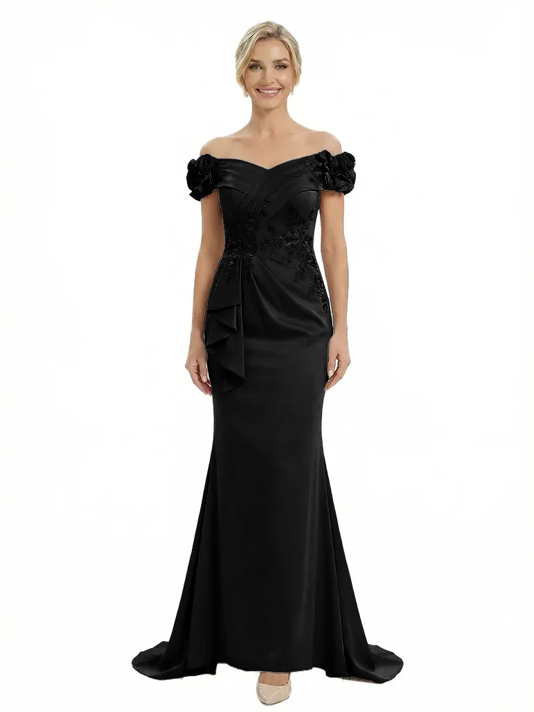 Chicsew Fancy Satin Off Shoulder Lace Appliques Ruched Mermaid Mother Of The Groom Gowns sold by ChicSew product image thumbnail 4