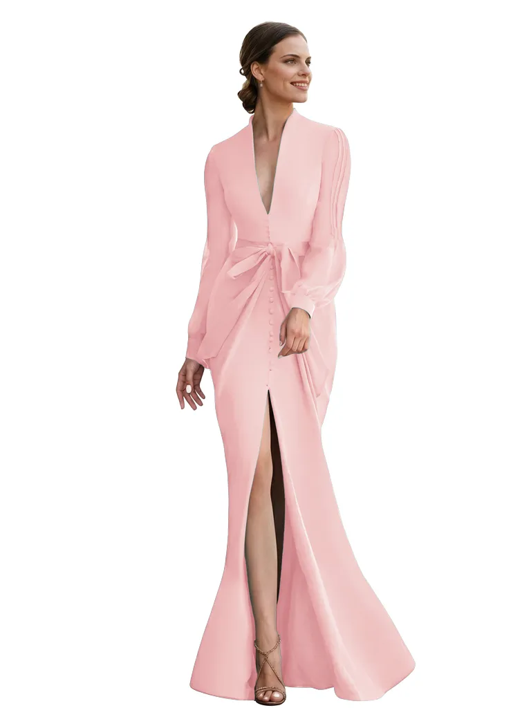 Chicsew V-Neck Long Sleeves Mother Of The Bride Gown Floor-Length Tulle Chiffon Party Dress sold by ChicSew product image thumbnail 5