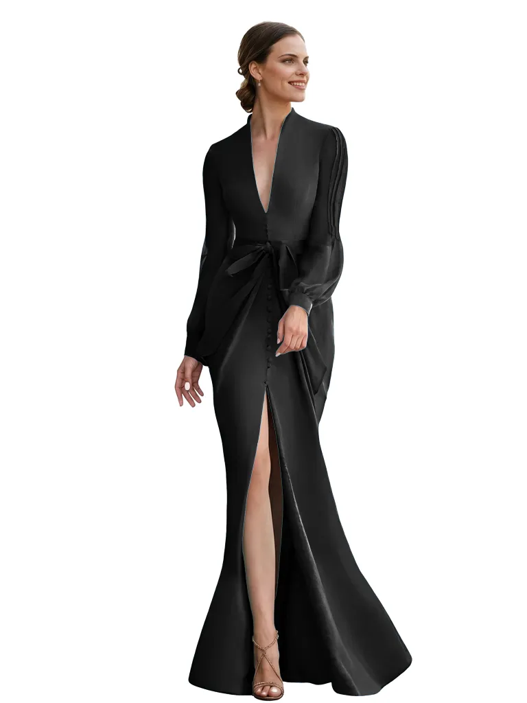 Chicsew V-Neck Long Sleeves Mother Of The Bride Gown Floor-Length Tulle Chiffon Party Dress sold by ChicSew product image thumbnail 3