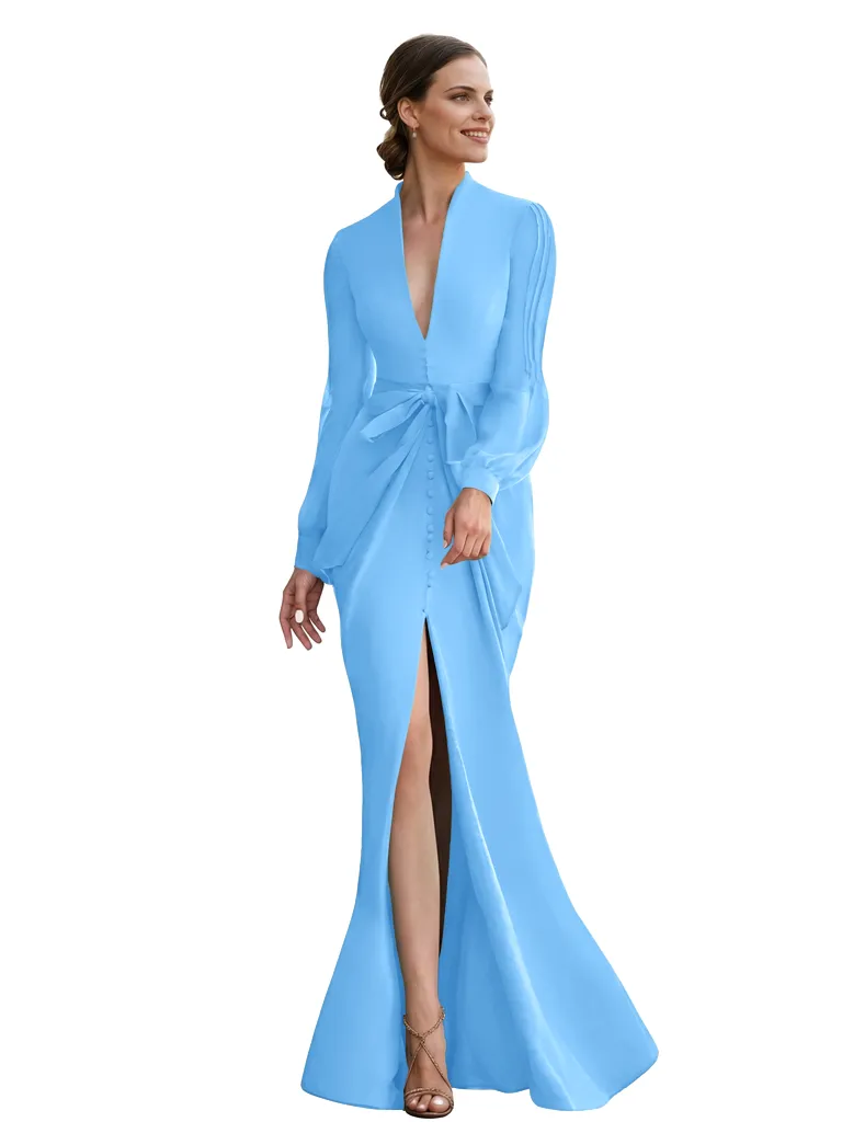 Chicsew V-Neck Long Sleeves Mother Of The Bride Gown Floor-Length Tulle Chiffon Party Dress sold by ChicSew product image thumbnail 4