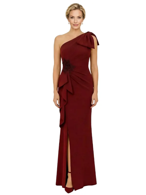 Chicsew Mother of Groom Gown One Shoulder Ruffled Jersey Trumpet Maxi Dress with Bow sold by ChicSew