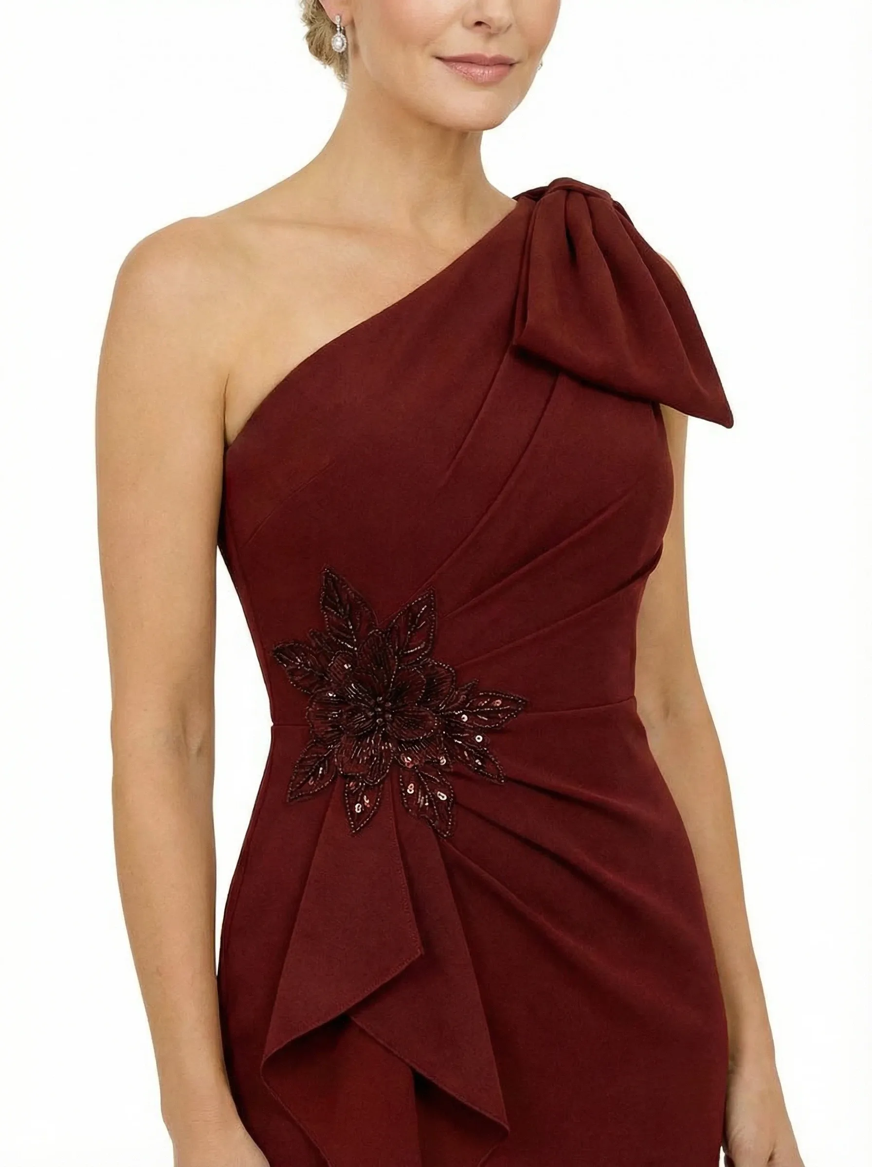 Chicsew Mother of Groom Gown One Shoulder Ruffled Jersey Trumpet Maxi Dress with Bow sold by ChicSew product image thumbnail 2