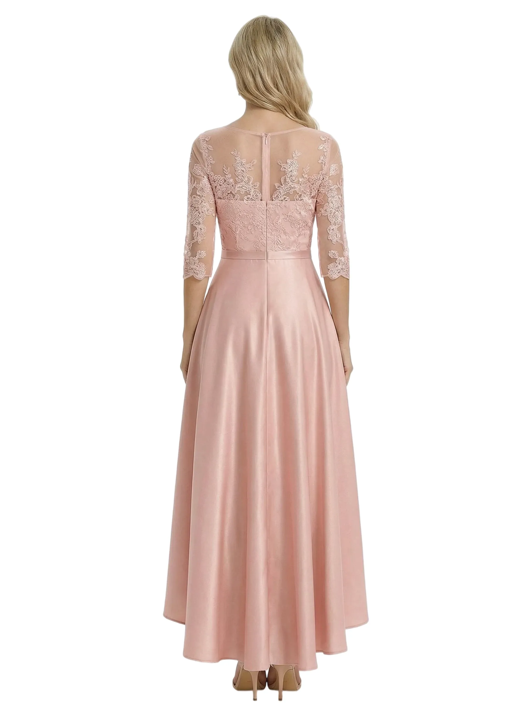 Chicsew Elegant Jewel Lace 3/4 Sleeves Satin High-Low A-Line Mother Of The Bride Dress sold by ChicSew product image thumbnail 3