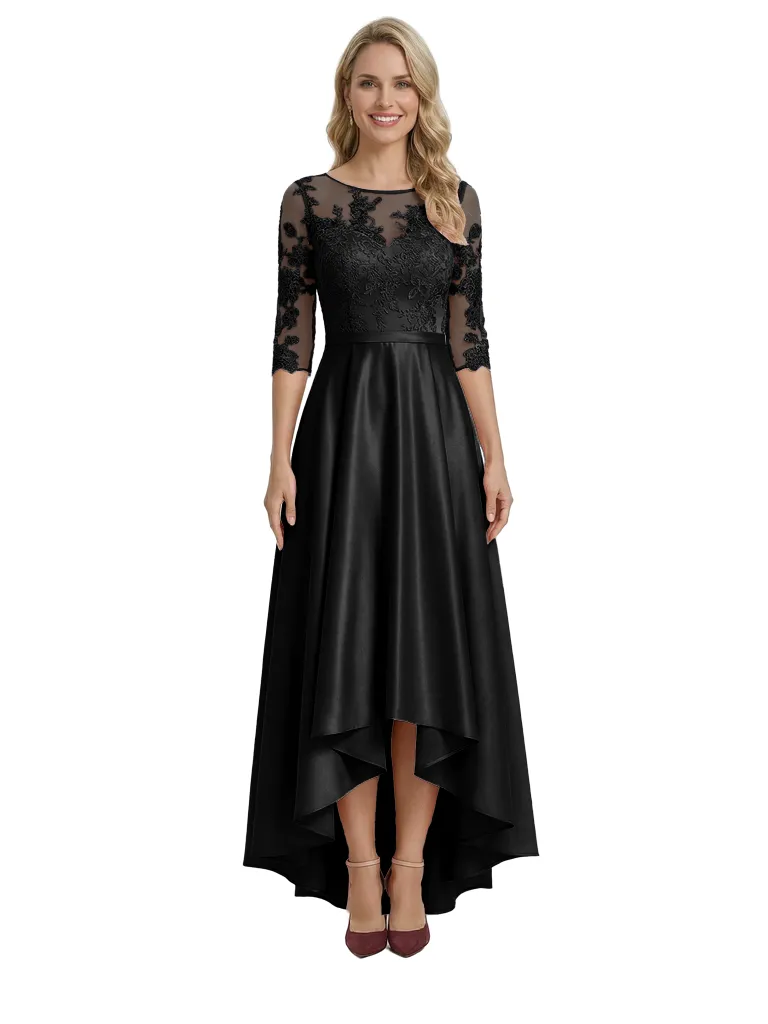 Chicsew Elegant Jewel Lace 3/4 Sleeves Satin High-Low A-Line Mother Of The Bride Dress sold by ChicSew product image thumbnail 4