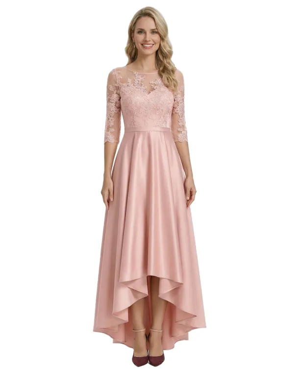 Chicsew Elegant Jewel Lace 3/4 Sleeves Satin High-Low A-Line Mother Of The Bride Dress sold by ChicSew