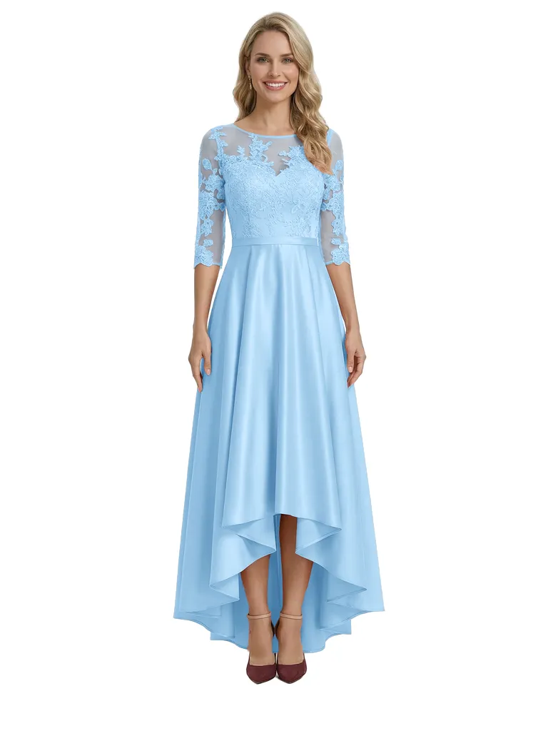 Chicsew Elegant Jewel Lace 3/4 Sleeves Satin High-Low A-Line Mother Of The Bride Dress sold by ChicSew product image thumbnail 5