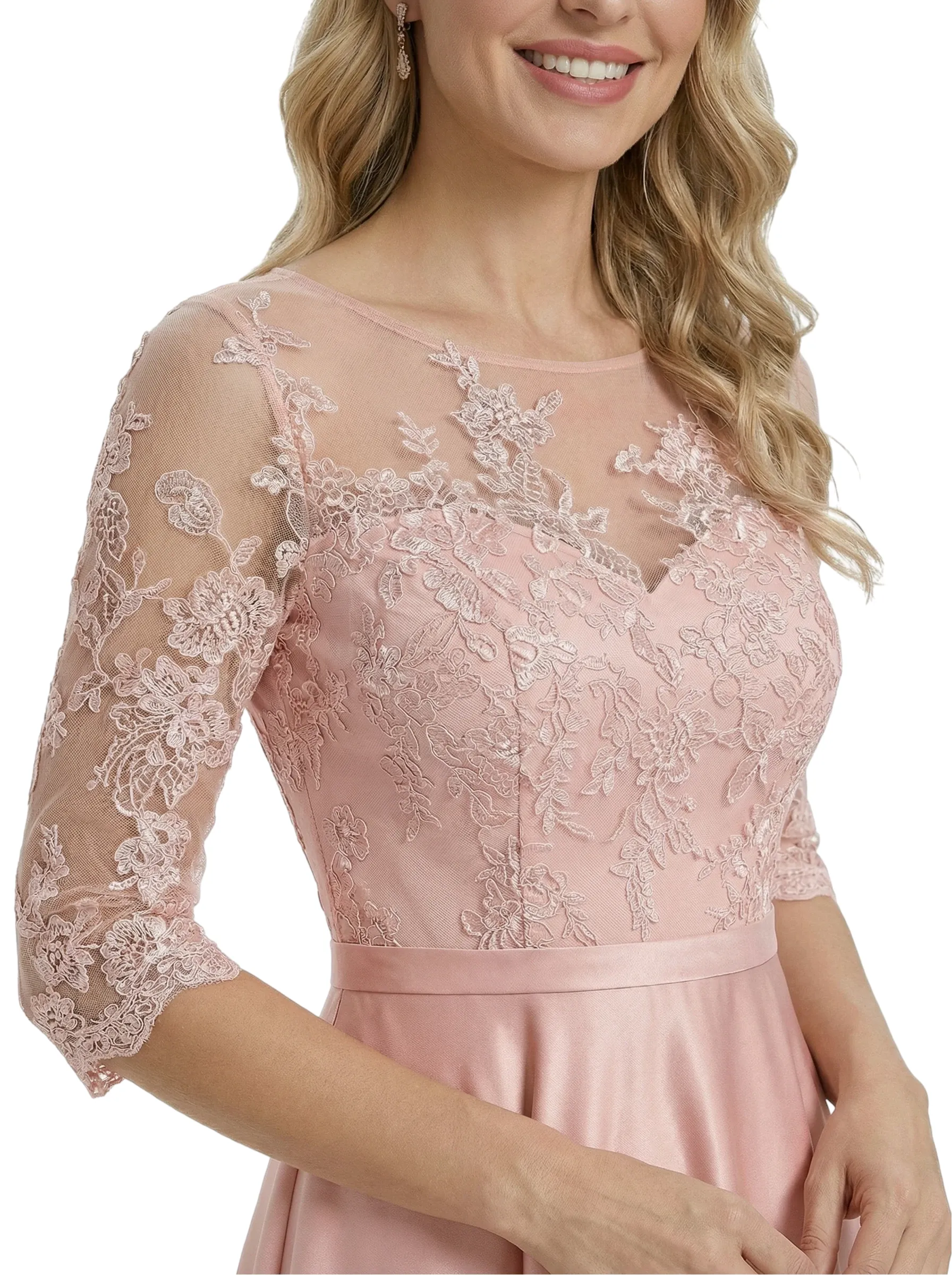 Chicsew Elegant Jewel Lace 3/4 Sleeves Satin High-Low A-Line Mother Of The Bride Dress sold by ChicSew product image thumbnail 2