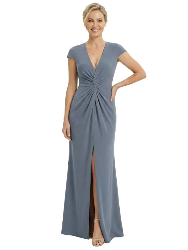 Chicsew Sexy V-Neck Cap Sleeves Slit Floor Length Mermaid Mother Of The Groom Dress sold by ChicSew