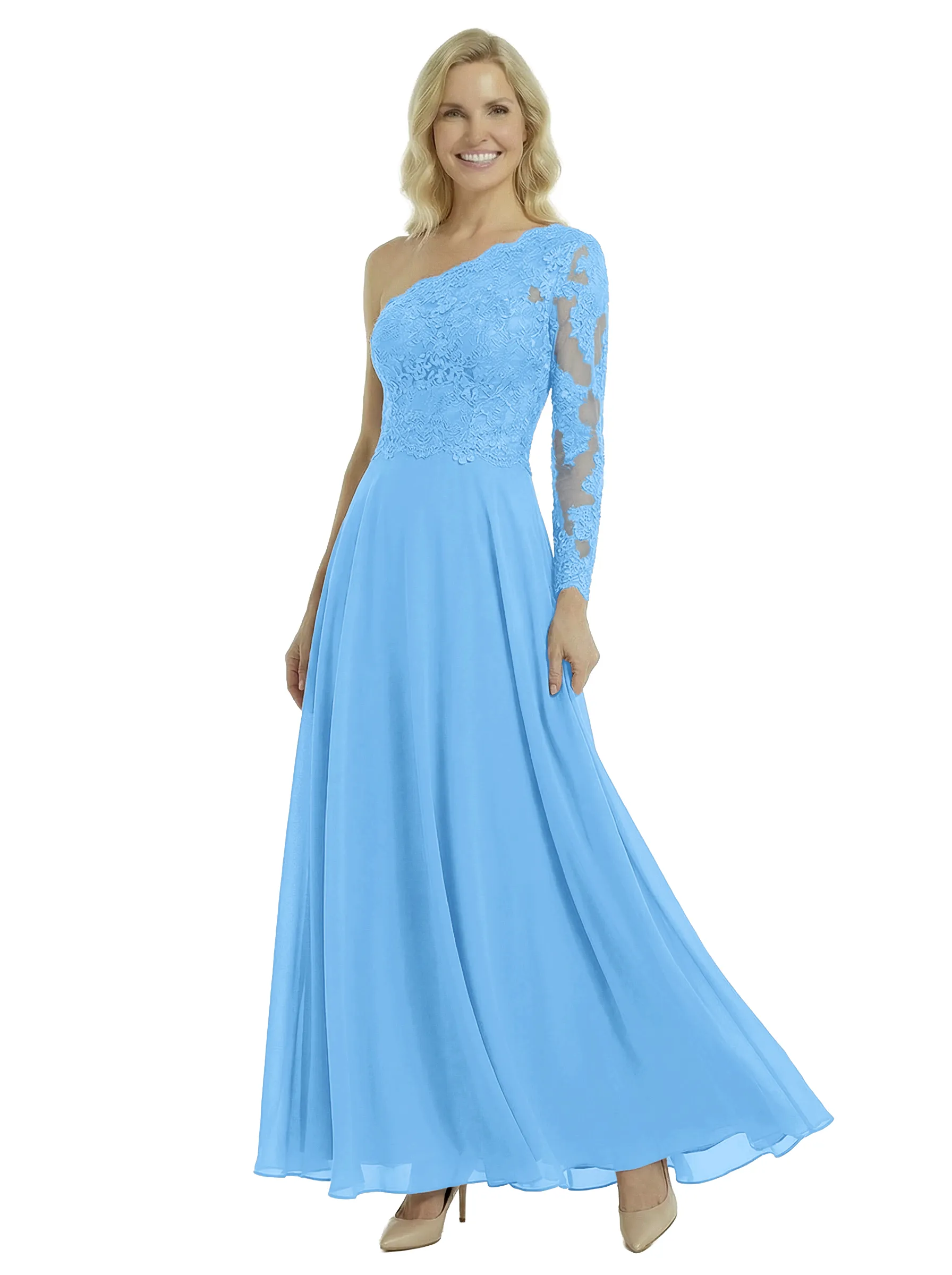 Chicsew Stunning One Shoulder Lace Sleeve A-Line Chiffon Mother Of The Bride Gowns sold by ChicSew product image thumbnail 5