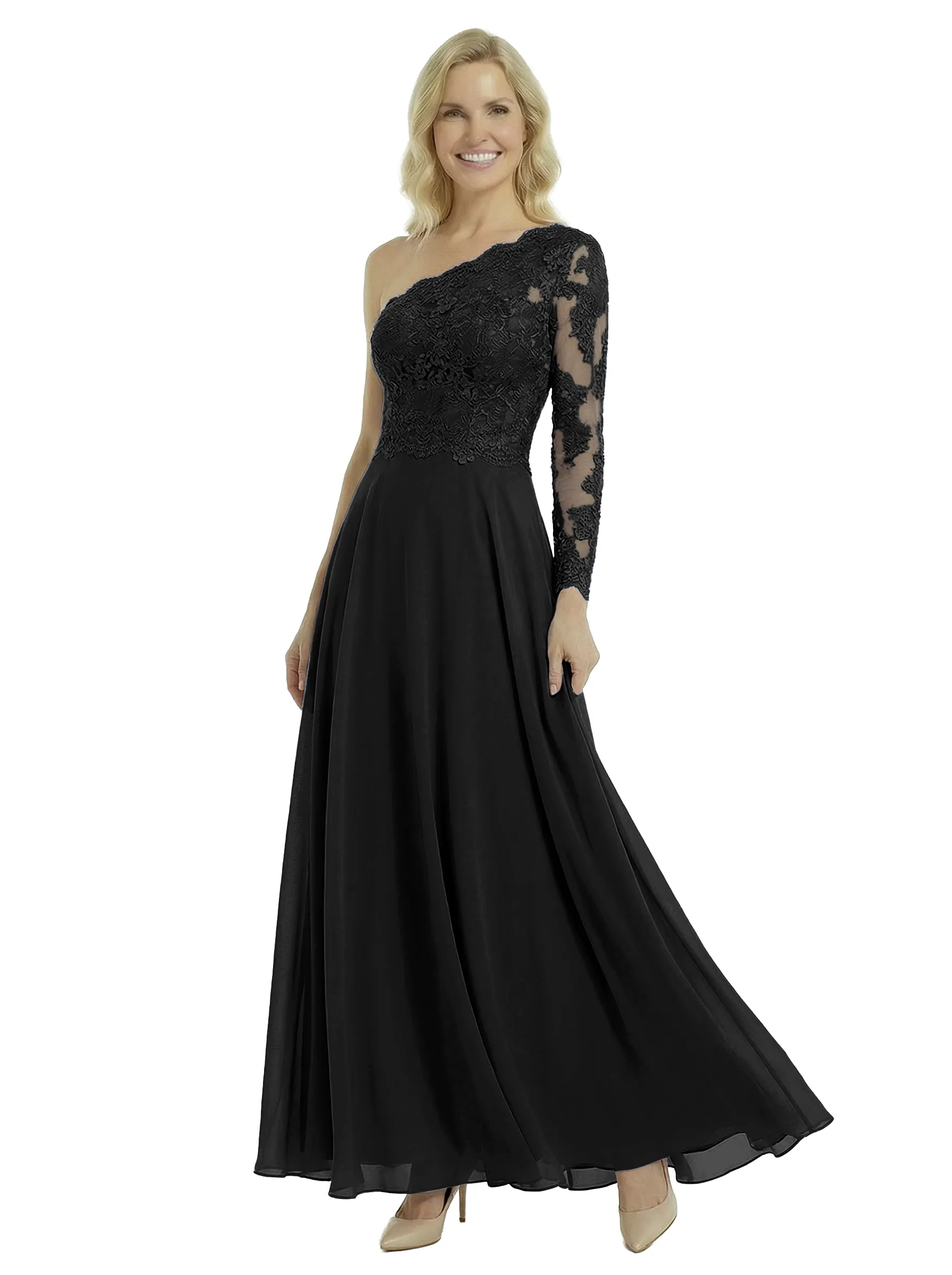 Chicsew Stunning One Shoulder Lace Sleeve A-Line Chiffon Mother Of The Bride Gowns sold by ChicSew product image thumbnail 4