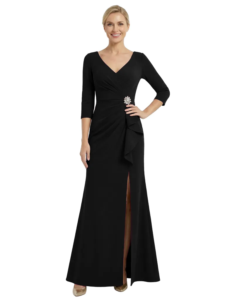 Chicsew Fancy V-Neck Ruched Jersey Sheath Formal Dress For Mother Of The Bride With Side Slit sold by ChicSew product image thumbnail 4
