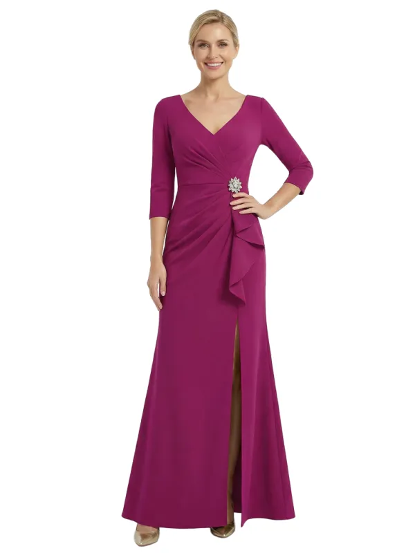 Chicsew Fancy V-Neck Ruched Jersey Sheath Formal Dress For Mother Of The Bride With Side Slit sold by ChicSew