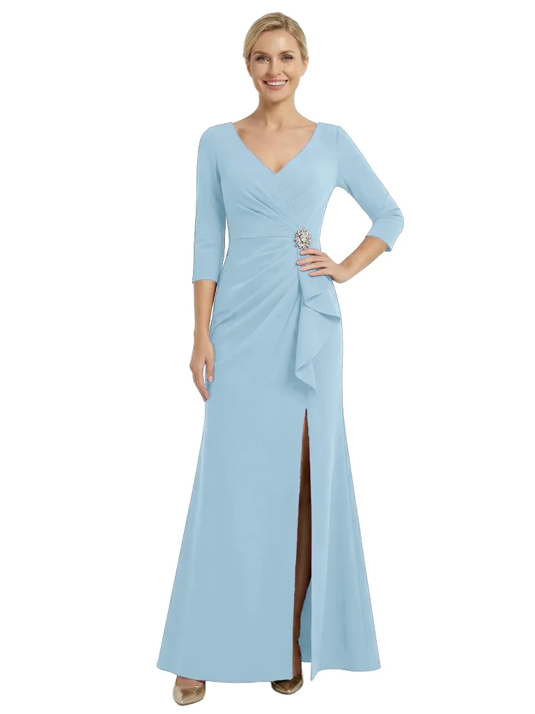 Chicsew Fancy V-Neck Ruched Jersey Sheath Formal Dress For Mother Of The Bride With Side Slit sold by ChicSew product image thumbnail 5