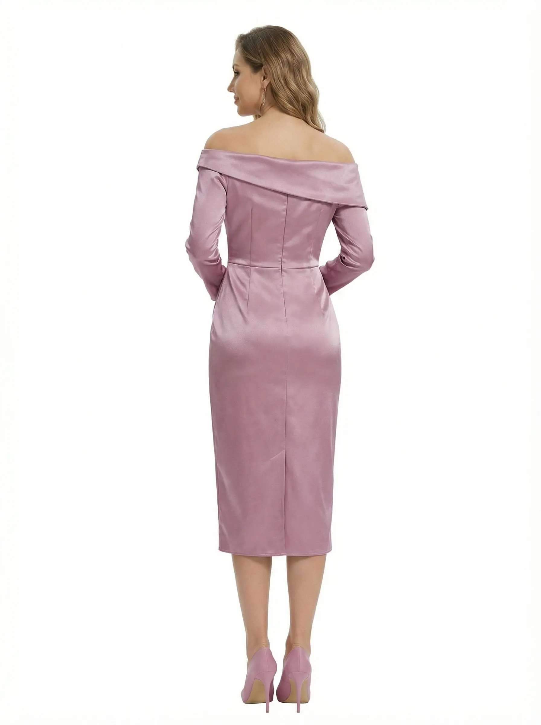Chicsew Chic Off Shoulder Long Sleeves Sheath Satin Mother of The Groom Dress sold by ChicSew product image thumbnail 3