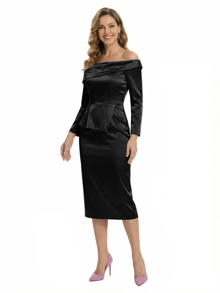 Chicsew Chic Off Shoulder Long Sleeves Sheath Satin Mother of The Groom Dress sold by ChicSew product image thumbnail 4