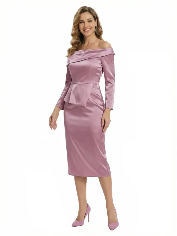 Chicsew Chic Off Shoulder Long Sleeves Sheath Satin Mother of The Groom Dress sold by ChicSew