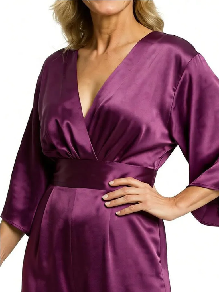 Chicsew Vintage V-Neck 3/4 Sleeves Satin Floor Length Mother of The Bride Jumpsuit sold by ChicSew product image thumbnail 3