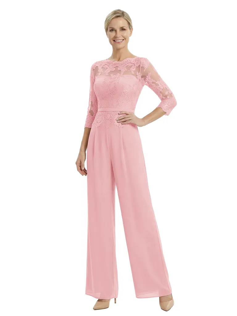 Chicsew Mother Of The Bride Pantsuit Modern Jewel Lace Chiffon Wide Leg Long Outfit Flowy Silhouette sold by ChicSew product image thumbnail 5