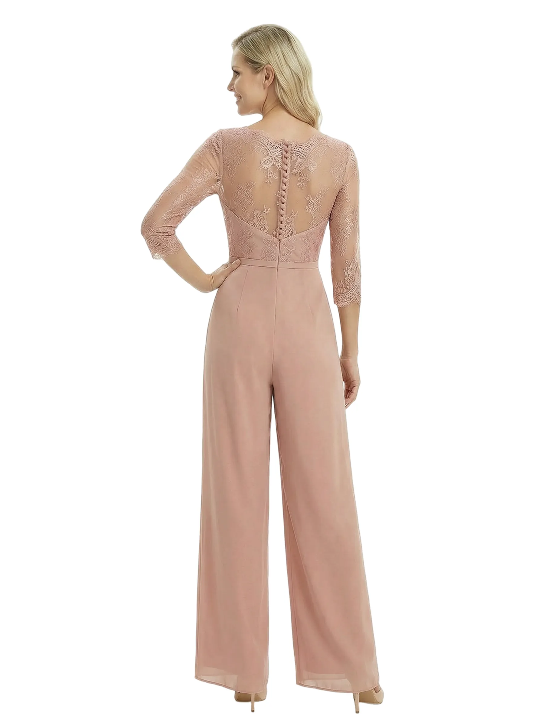 Chicsew Mother Of The Bride Pantsuit Modern Jewel Lace Chiffon Wide Leg Long Outfit Flowy Silhouette sold by ChicSew product image thumbnail 2