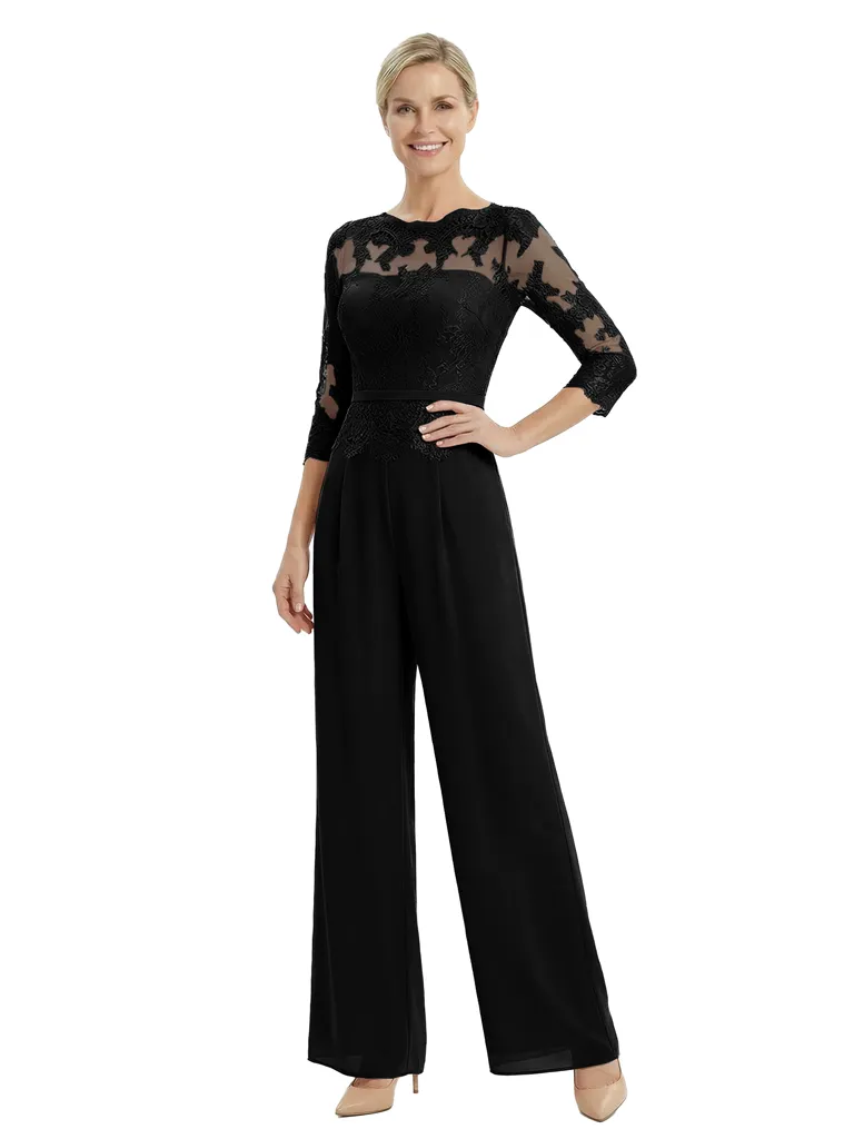 Chicsew Mother Of The Bride Pantsuit Modern Jewel Lace Chiffon Wide Leg Long Outfit Flowy Silhouette sold by ChicSew product image thumbnail 3
