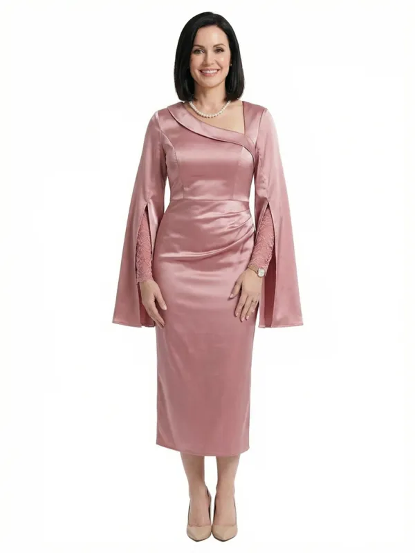 Chicsew Vintage Asymmetric Long Sleeves With Lace Satin Mermaid Mother of The Bride Dress sold by ChicSew