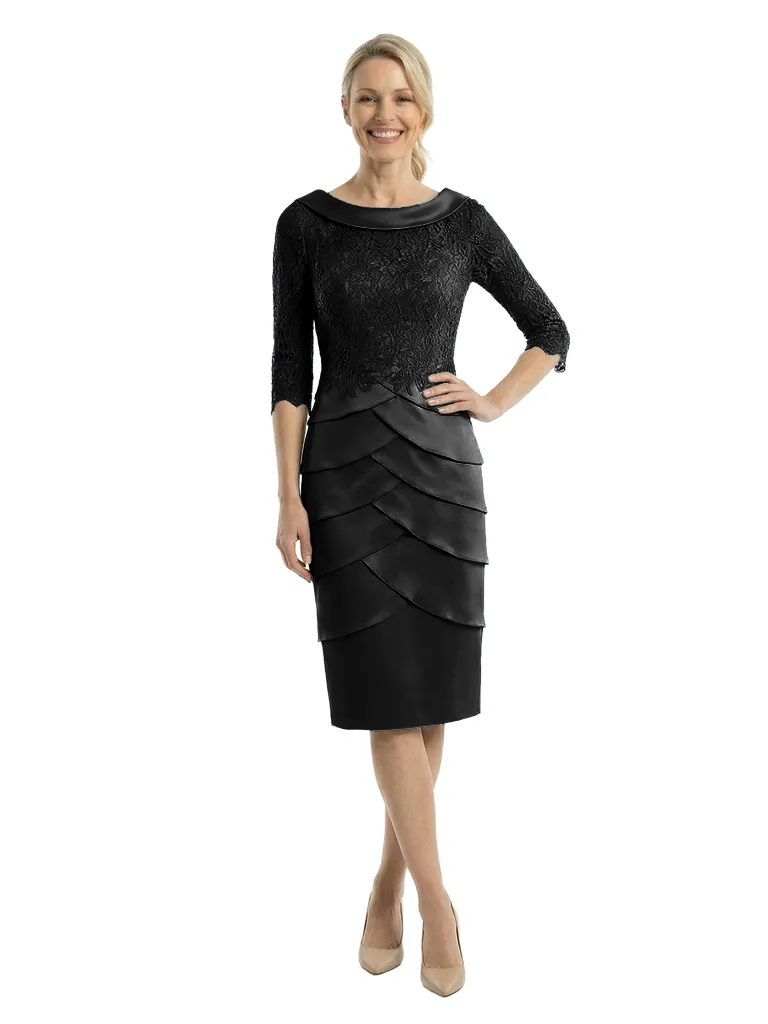 Chicsew Sophisticated Scoop Silky Satin Sheath Lace Sleeves Mother Of The Groom Knee-Length Dress sold by ChicSew product image thumbnail 4