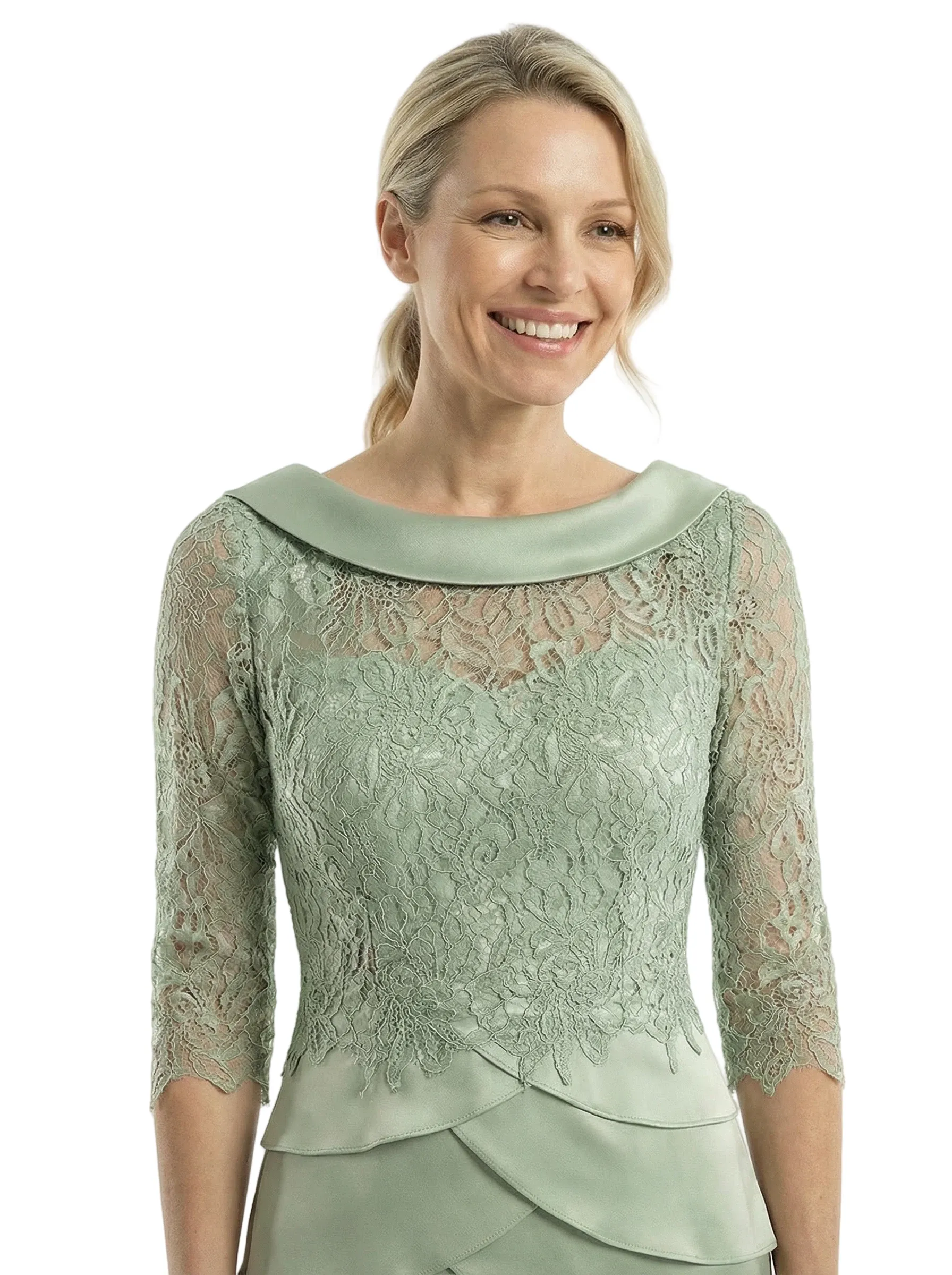 Chicsew Sophisticated Scoop Silky Satin Sheath Lace Sleeves Mother Of The Groom Knee-Length Dress sold by ChicSew product image thumbnail 2