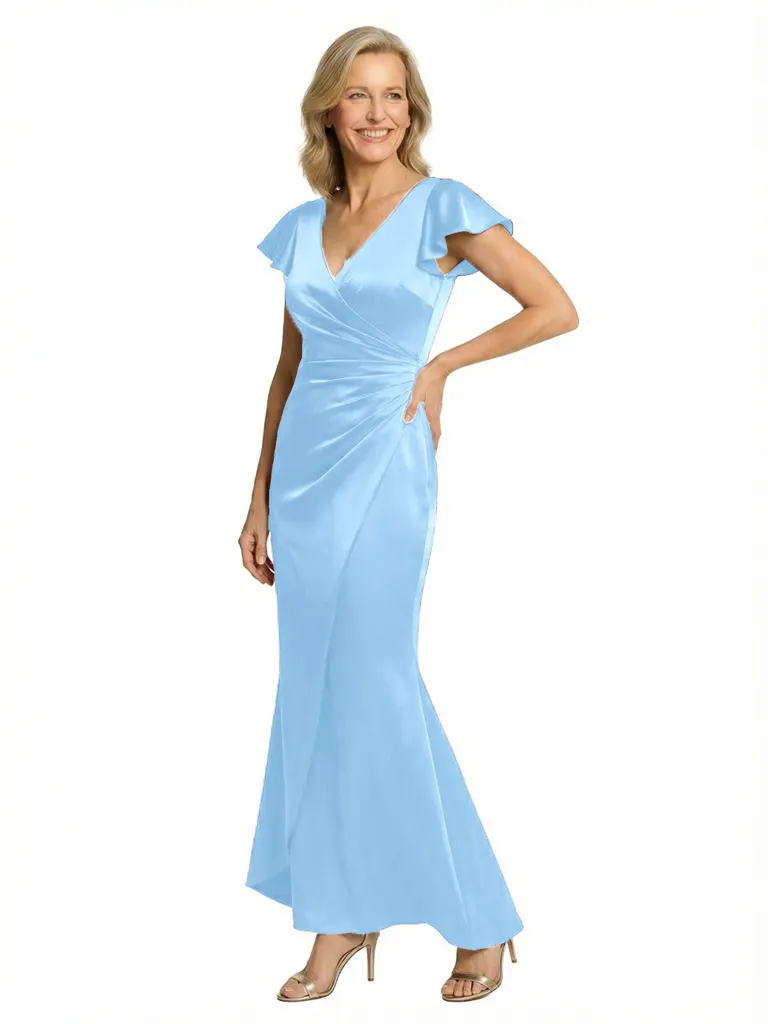 Chicsew Elegant Ruched Flutter Sleeves Satin Mermaid Mother of The Bride Dress sold by ChicSew product image thumbnail 5