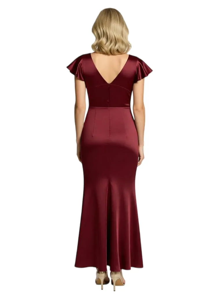 Chicsew Elegant Ruched Flutter Sleeves Satin Mermaid Mother of The Bride Dress sold by ChicSew product image thumbnail 3