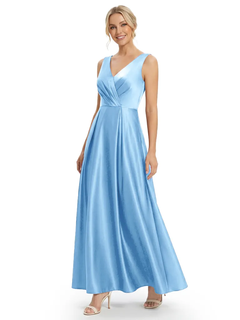 Chicsew Elegant V-Neck Sleeveless Satin Floor-Length A-Line Mother Of The Bride Dress sold by ChicSew product image thumbnail 5