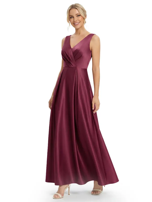 Chicsew Elegant V-Neck Sleeveless Satin Floor-Length A-Line Mother Of The Bride Dress sold by ChicSew
