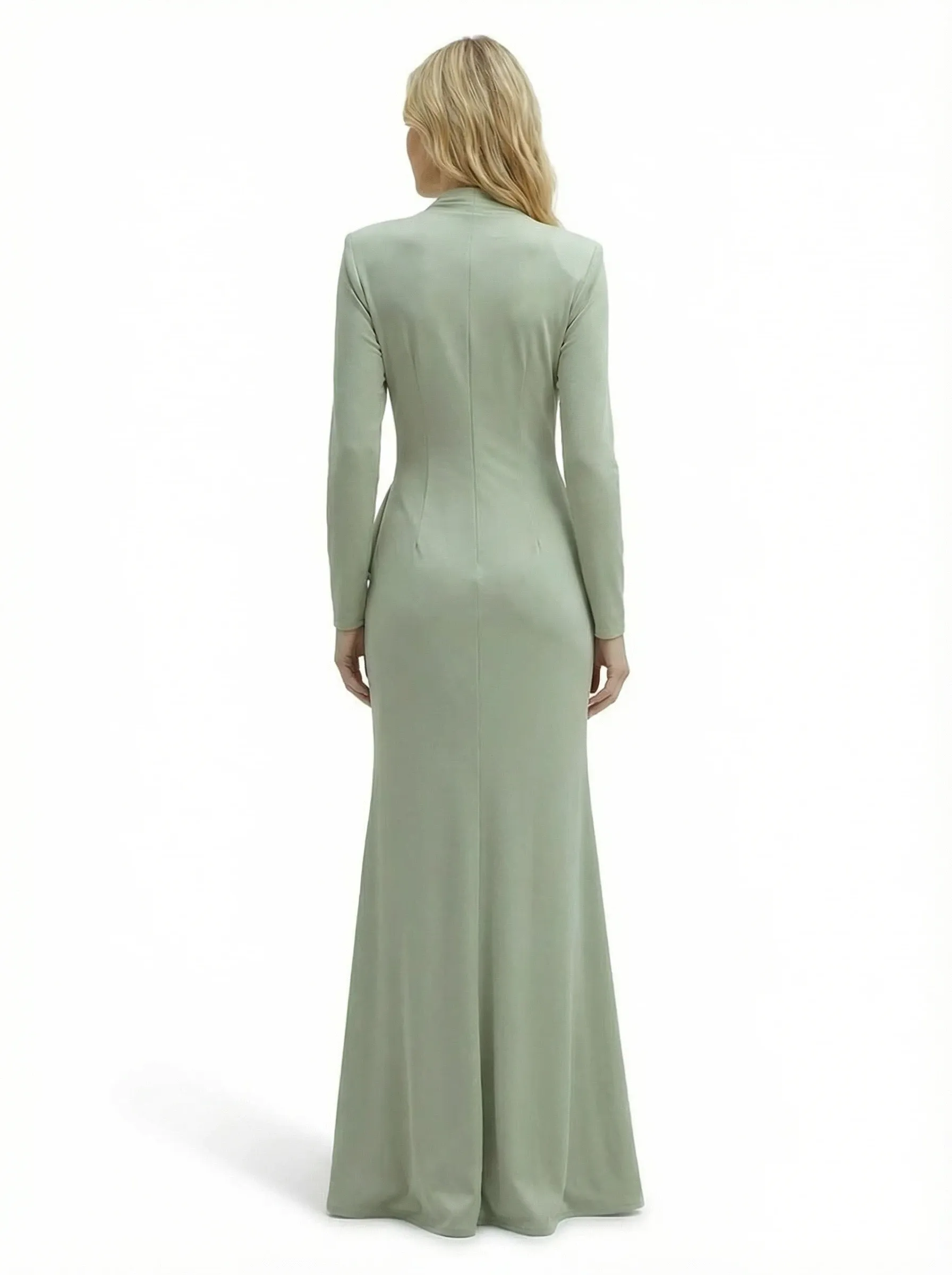 Chicsew Fancy Silky Satin V-Neck Ruffled Slit Long Sleeves Dress For Mother Of The Groom With Ruching sold by ChicSew product image thumbnail 3