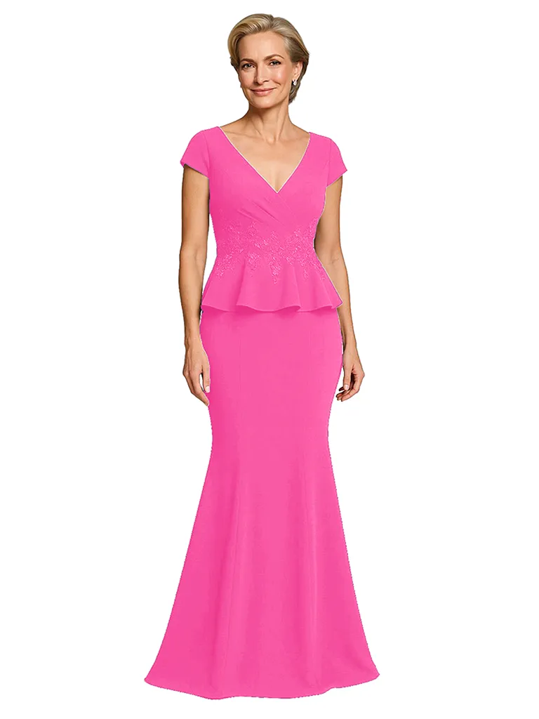 Chicsew Sexy V-neck Cap Sleeves Floor Length Mermaid Mother Of The Groom Dress With Ruffles sold by ChicSew product image thumbnail 4