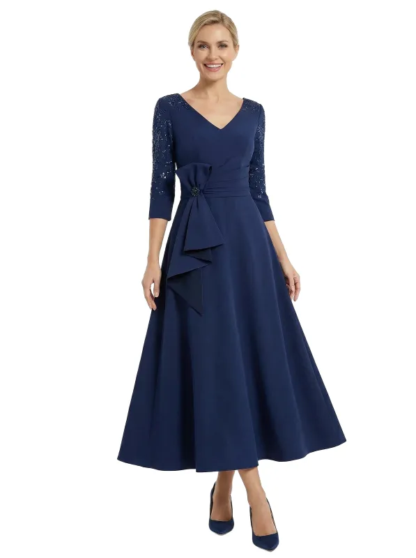 Chicsew Modern V-Neck 3/4 Sleeves Tea-Length A-Line Mother Of The Bride Dresses sold by ChicSew