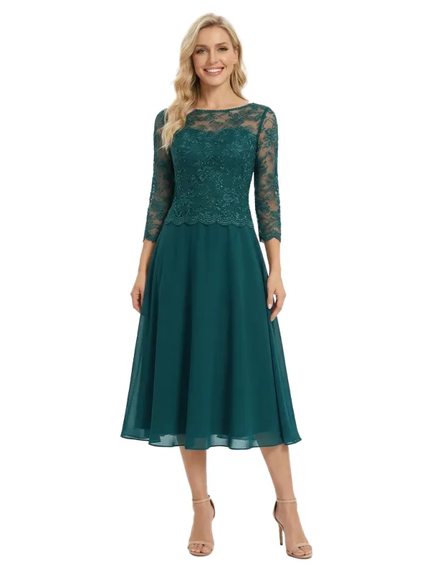 Chicsew Unique Chiffon A-Line Long Sleeves Lace Applique Midi Mother Of The Bride Dresses sold by ChicSew