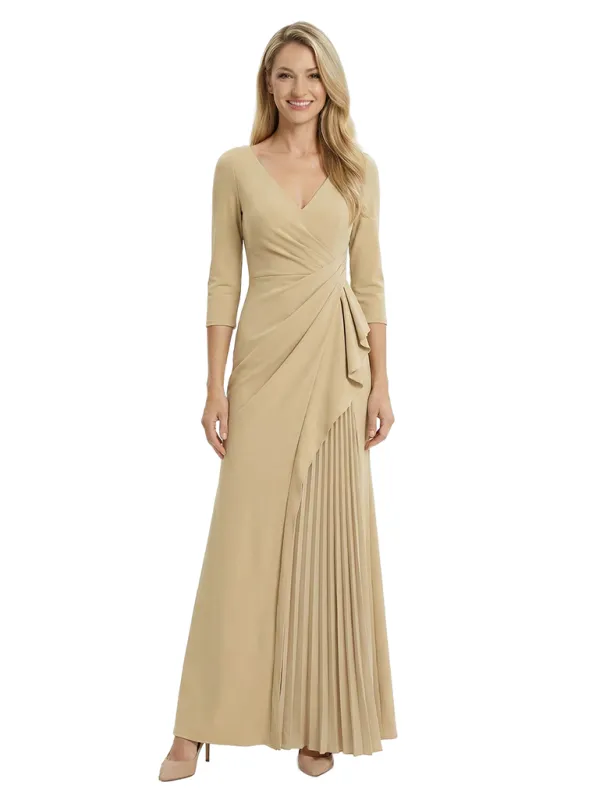 Chicsew Elegant V-Neck 3/4 Sleeves Pleated Floor Length Sheath Mother Of The Groom Dress sold by ChicSew