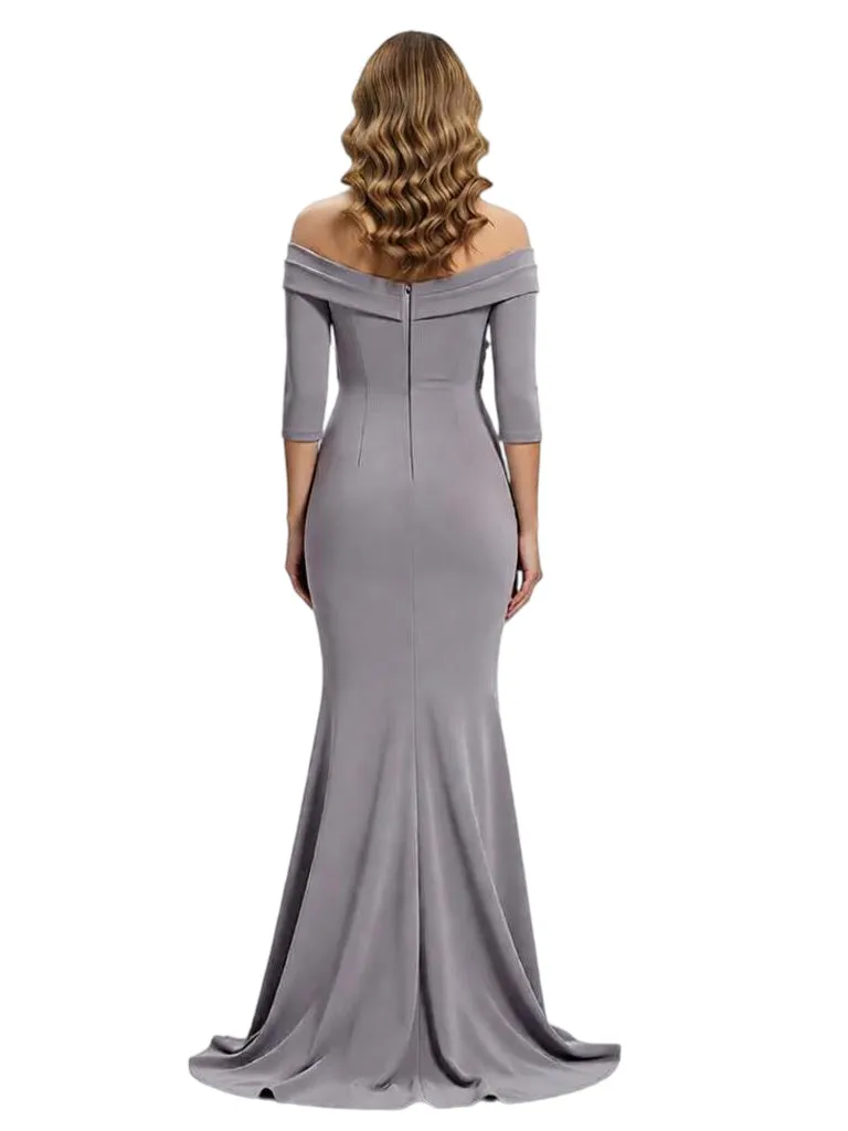 Chicsew Elegant Off Shoulder Long Sleeves Ruched Floor Length Mermaid Mother Of The Groom Dress sold by ChicSew product image thumbnail 2