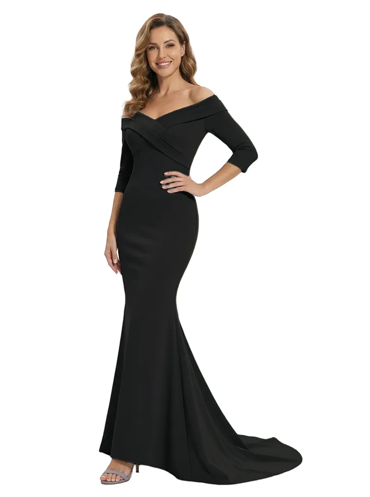 Chicsew Elegant Off Shoulder Long Sleeves Ruched Floor Length Mermaid Mother Of The Groom Dress sold by ChicSew product image thumbnail 5