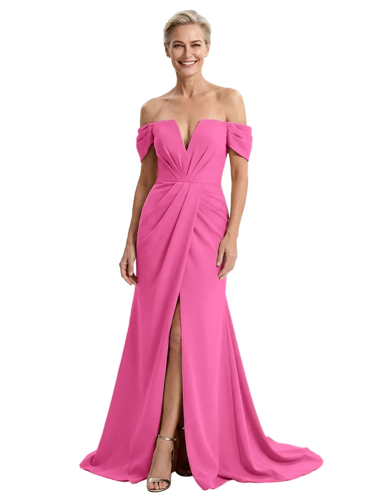 Chicsew Elegant Off Shoulder Sleeveless Ruched Mid Slit Mermaid Mother Of The Bride Dress sold by ChicSew product image thumbnail 4