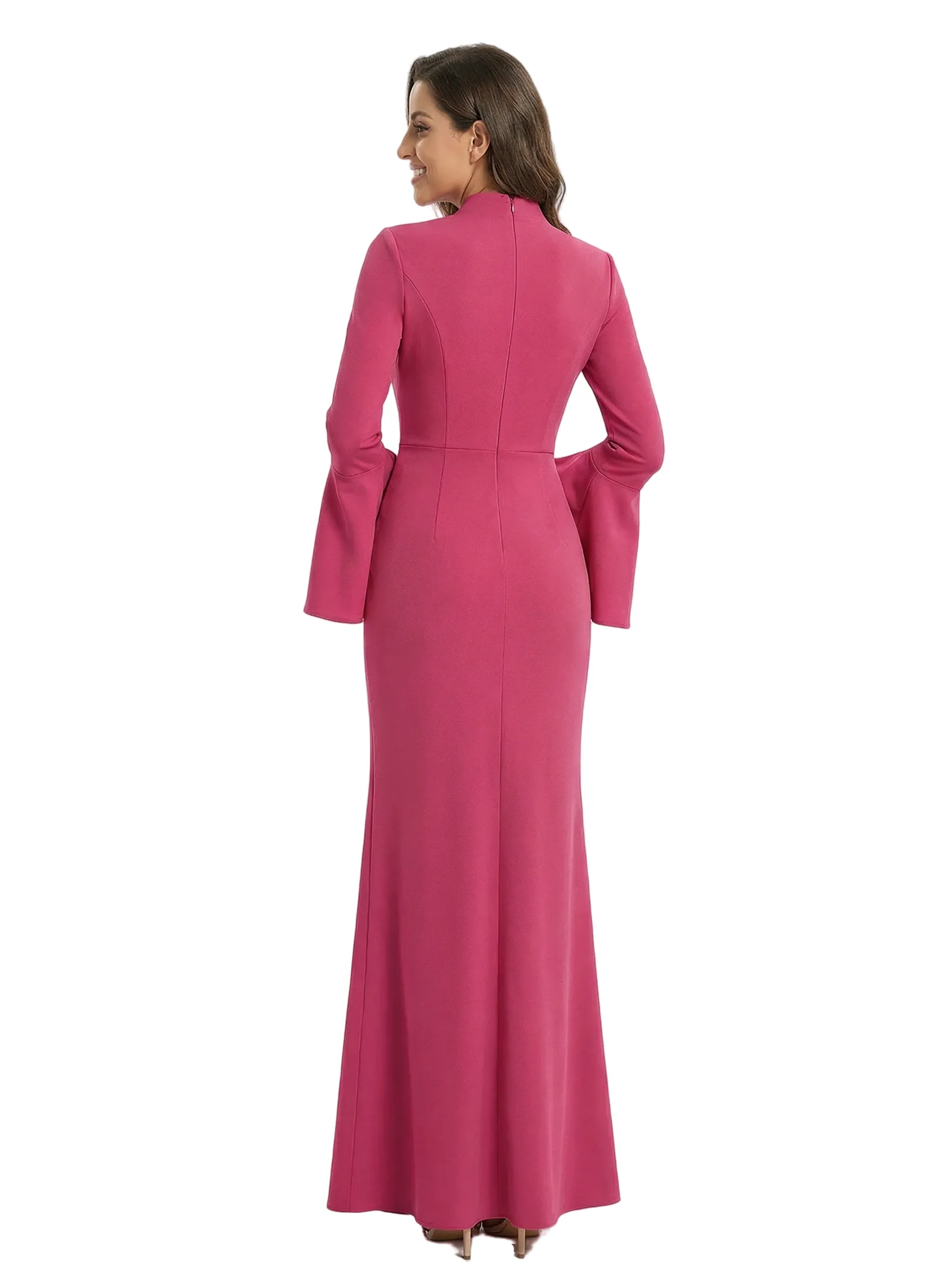 Chicsew Modern V-Neck Side Slit Long Sleeves Gown Flared Cuffs Mother Of The Bride Dresses sold by ChicSew product image thumbnail 3