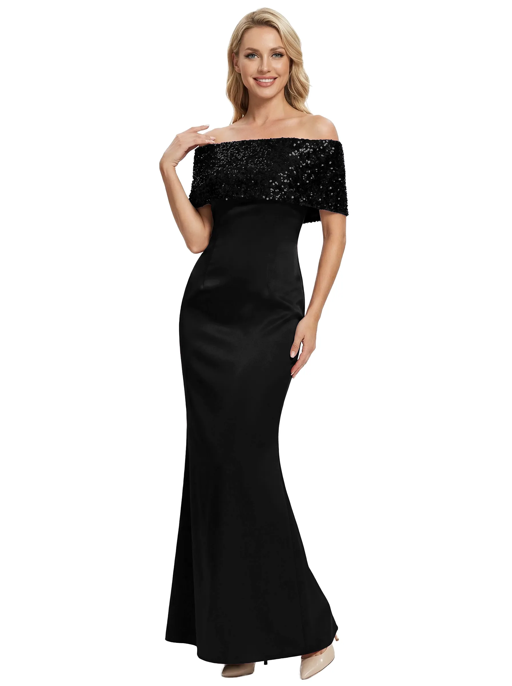 Chicsew Elegant Satin Off Shoulder Sequin Mermaid Mother Of The Groom Gowns sold by ChicSew product image thumbnail 4