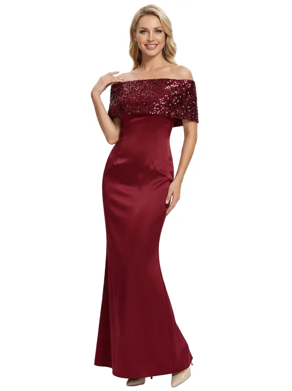 Chicsew Elegant Satin Off Shoulder Sequin Mermaid Mother Of The Groom Gowns sold by ChicSew
