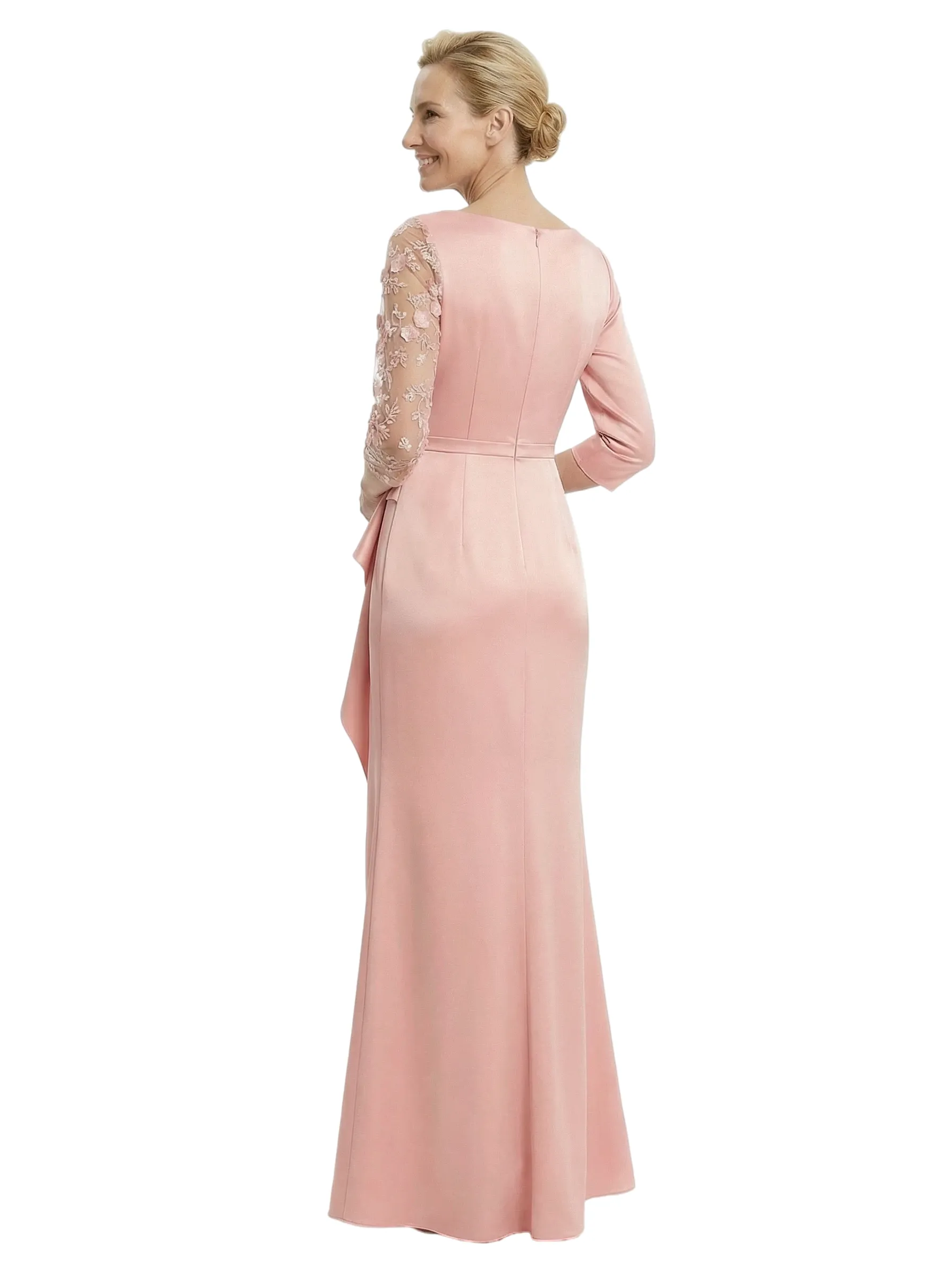 Chicsew Fancy Mother of The Bride Dress V-Neck Lace 3/4 Sleeve Mermaid Floor Length Satin Ruffled Formal Gown sold by ChicSew product image thumbnail 3